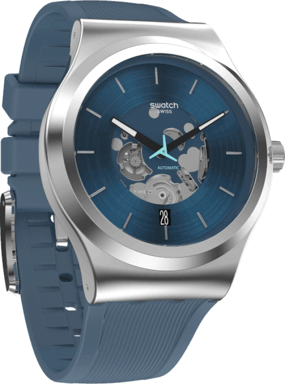 Swatch,IRONY 42mm,42mm,Stainless Steel,Blue,Open,YIS430