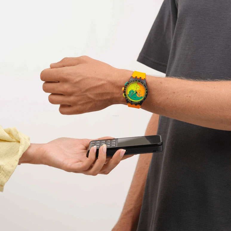 Swatch,NEON 42mm,42mm,Composite,Orange,Yellow,Green,Quartz,Chronograph,Round,SUSB108,SUSB108-6000