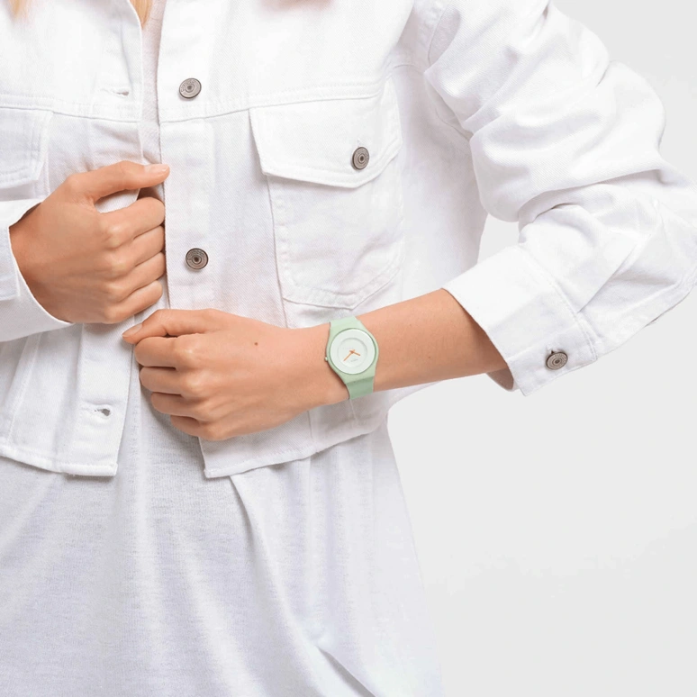 Swatch,SKIN 34mm,34mm,Ceramic,Green,Quartz,Round,Cyan,SS09G101