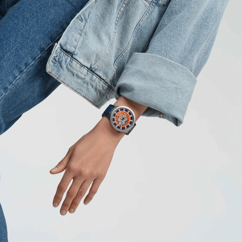 Swatch,Swatch Essentials 47mm,47mm,Stainless Steel,Orange,Skeleton,Quartz,Sapphire,Crystal Glass,Round,SB07S114