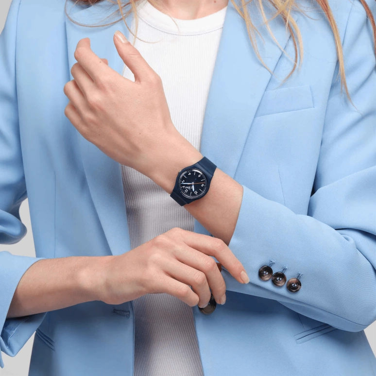 Swatch,Originals 34mm,34mm,Bio-sourced,Blue,Quartz,Sapphire,Crystal Glass,Tonneau,SO28N118