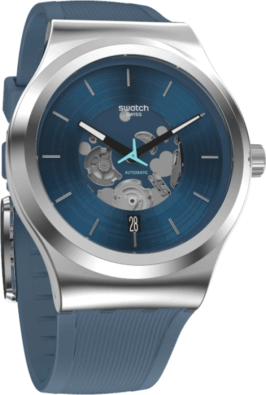 Swatch,IRONY 42mm,42mm,Stainless Steel,Blue,Open,YIS430