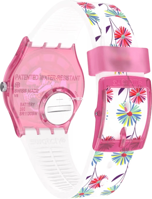 Swatch,Originals 34mm,34mm,Plastic,White,Quartz,Tonneau,Pink,GP171