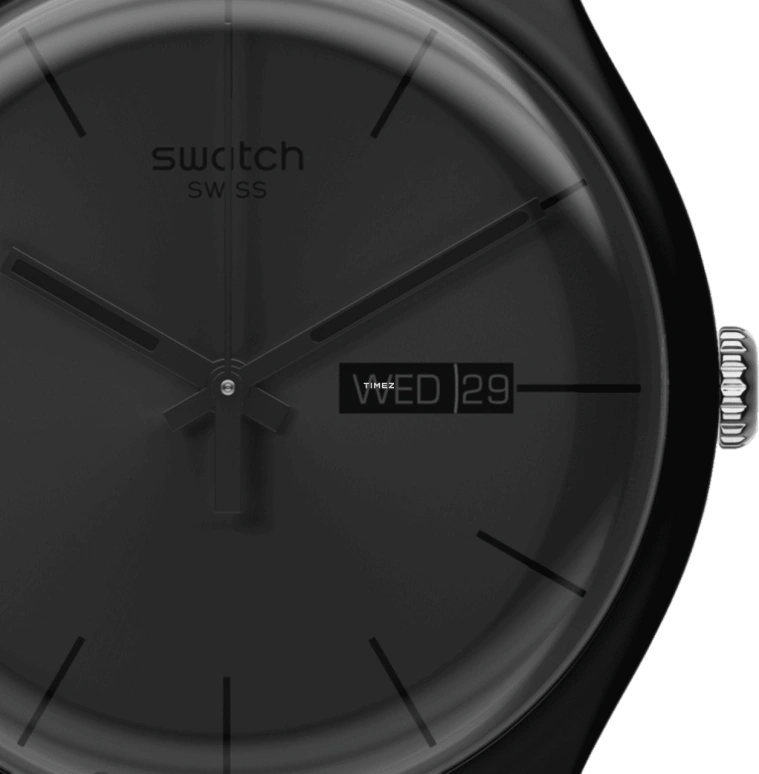 Swatch,Other 41mm,41mm,Bio-sourced,Black,Quartz,Date,Day,SO29B706