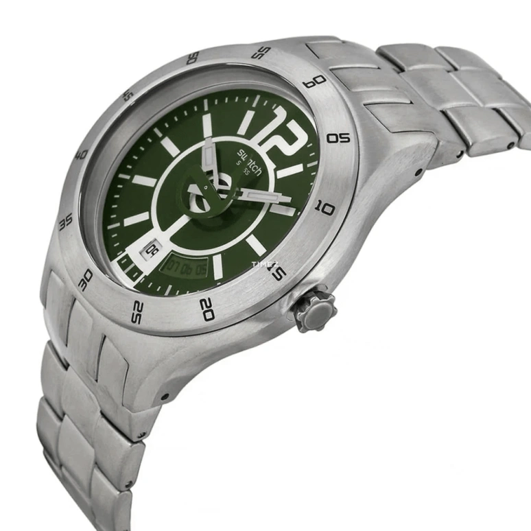 Swatch,Other 44mm,44mm,Stainless Steel,Green,Quartz,Day,Sapphire,Crystal Glass,YTS407G