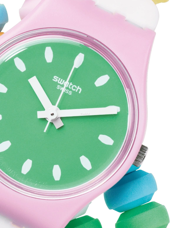 Swatch,Originals 25mm,25mm,Plastic,Green,Quartz,Round,Pink,LP135