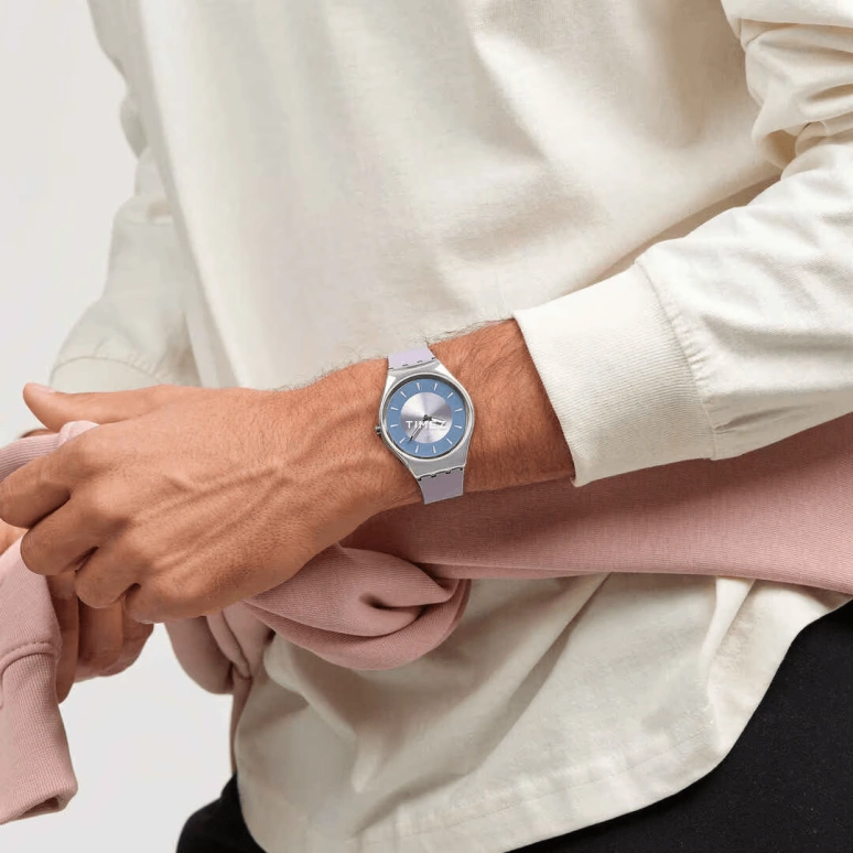 Swatch,SKIN 38mm,38mm,Stainless Steel,Coffee,Cream,Quartz,Round,Silver,SYXS158
