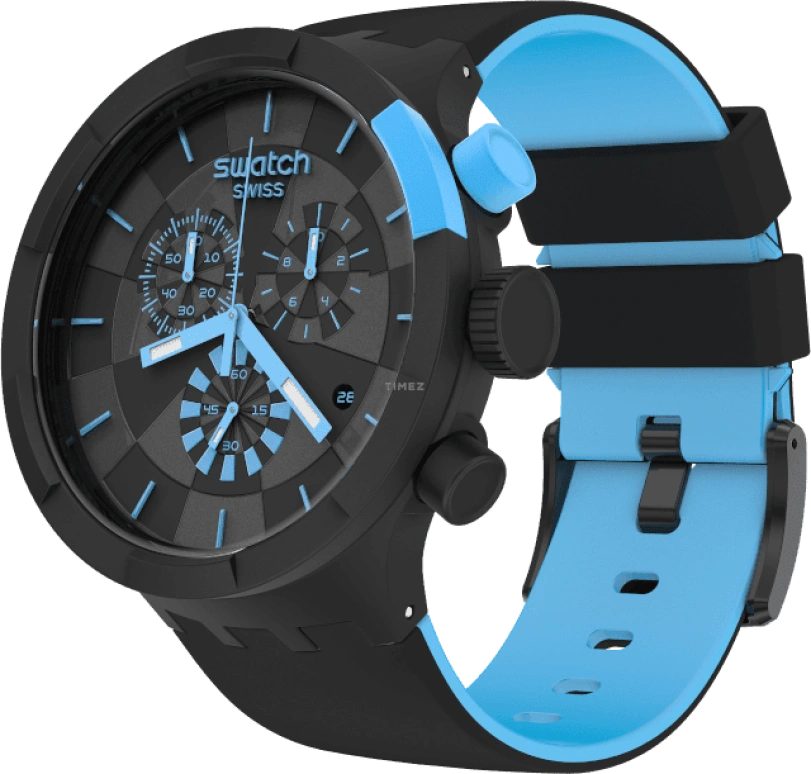 Swatch,THE BOLD 47mm,47mm,Plastic,Black,Sapphire,Crystal Glass,Closed,SB02B401