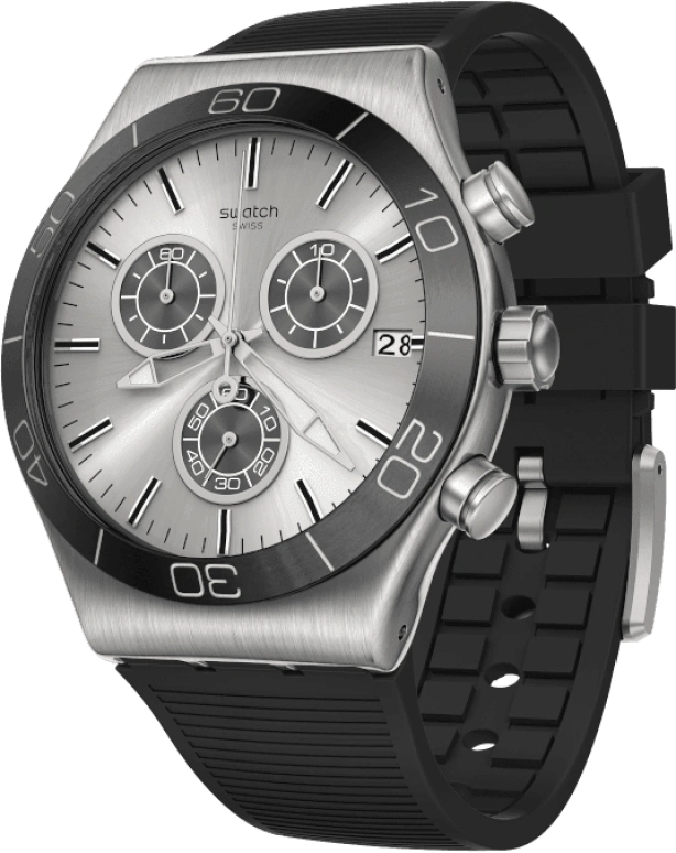 Swatch,IRONY 43mm,43mm,Stainless Steel,Black,Silver,YVS486