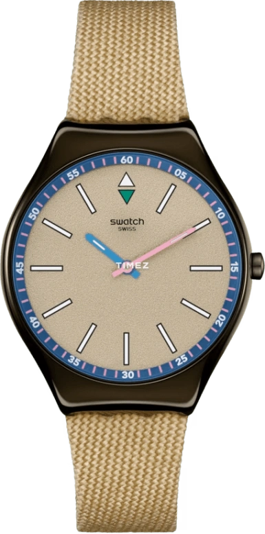 Swatch,Other 38mm,38mm,Stainless Steel,Cream,Quartz,Round,Black,SYXM100