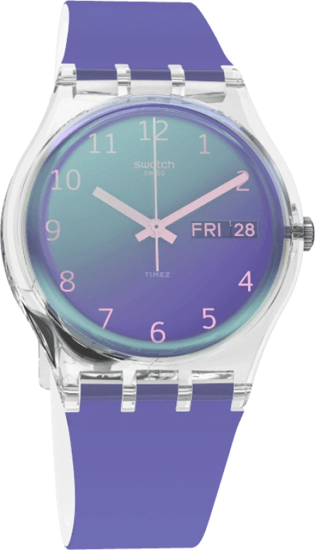 Swatch,Originals 34mm,34mm,Plastic,Purple,Green,Sapphire,Crystal Glass,GE718