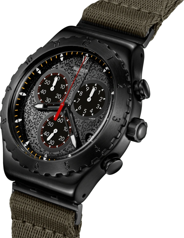 Swatch,Other 43mm,43mm,Stainless Steel,Black,Quartz,Chronograph,Day,YVB416