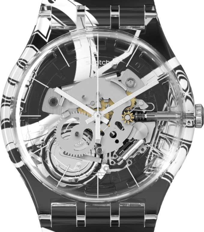Swatch,Other 41mm,41mm,Plastic,Transparent,Quartz,Sapphire,Crystal Glass,Round,SUOK145,SUOK145-059