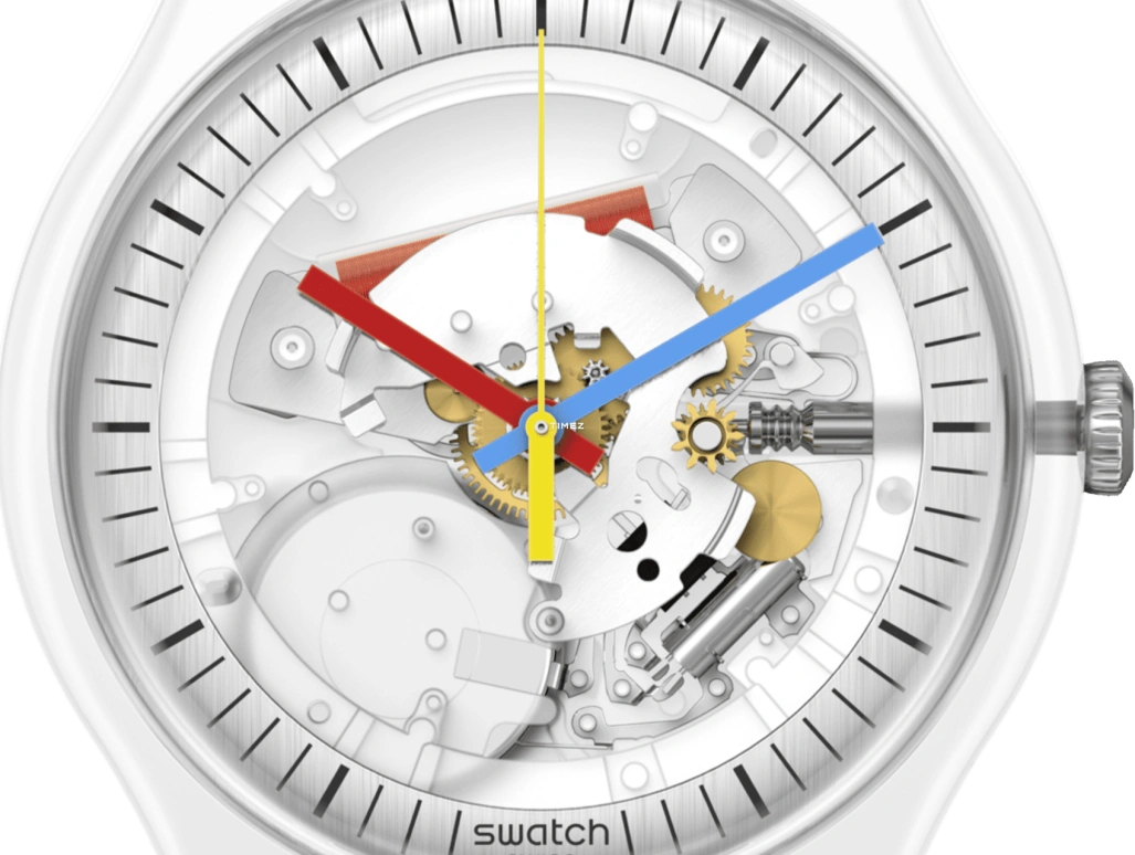 Swatch,Originals 41mm,41mm,Bio-sourced,White,Transparent,Quartz,Sapphire,Crystal Glass,Round,SO29K100,SO29K100-S06