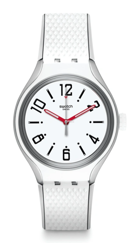 Swatch,TIME TO 41mm,41mm,Aluminium,White,Quartz,Tonneau,Silver,YES1005