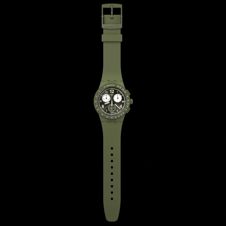 Swatch,Originals 42mm,42mm,Plastic,Green,Quartz,Chronograph,Day,SUSG406