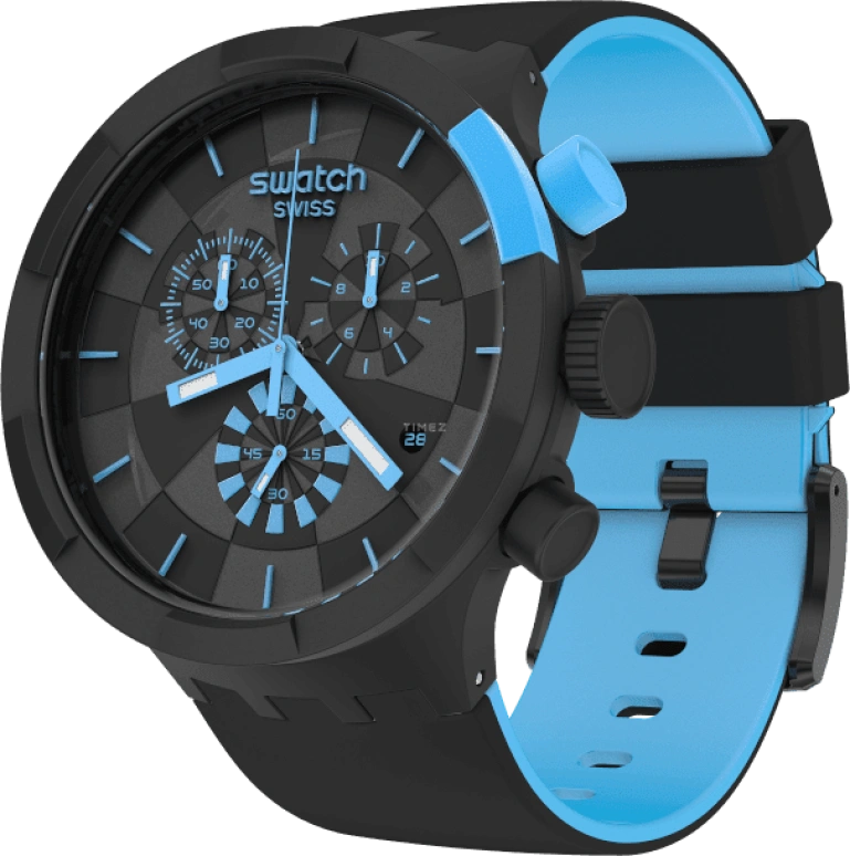 Swatch,THE BOLD 47mm,47mm,Plastic,Black,Sapphire,Crystal Glass,Closed,SB02B401
