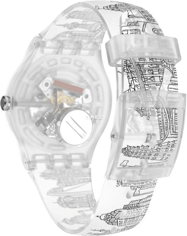 Swatch,Originals 47.40mm,47.40mm,Plastic,White,Quartz,Round,Transparent,SUOZ197