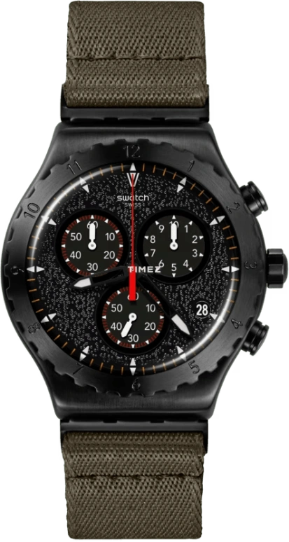 Swatch,Other 43mm,43mm,Stainless Steel,Black,Quartz,Chronograph,Day,YVB416