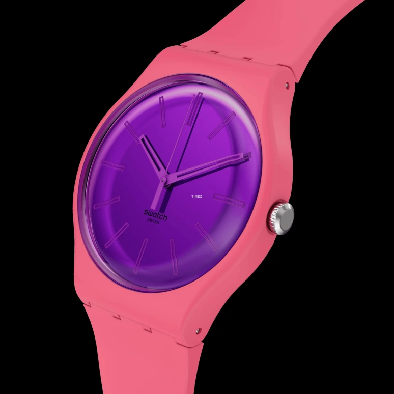 Swatch,Originals 41mm,41mm,Bio-sourced,Purple,Quartz,Tonneau,Pink Red,SO29P102