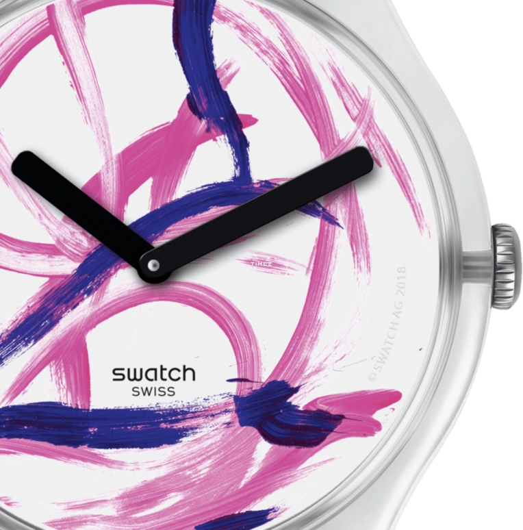 Swatch,Originals 41mm,41mm,Plastic,White,Pink,Quartz,Sapphire,Crystal Glass,Tonneau,SUOZ299S