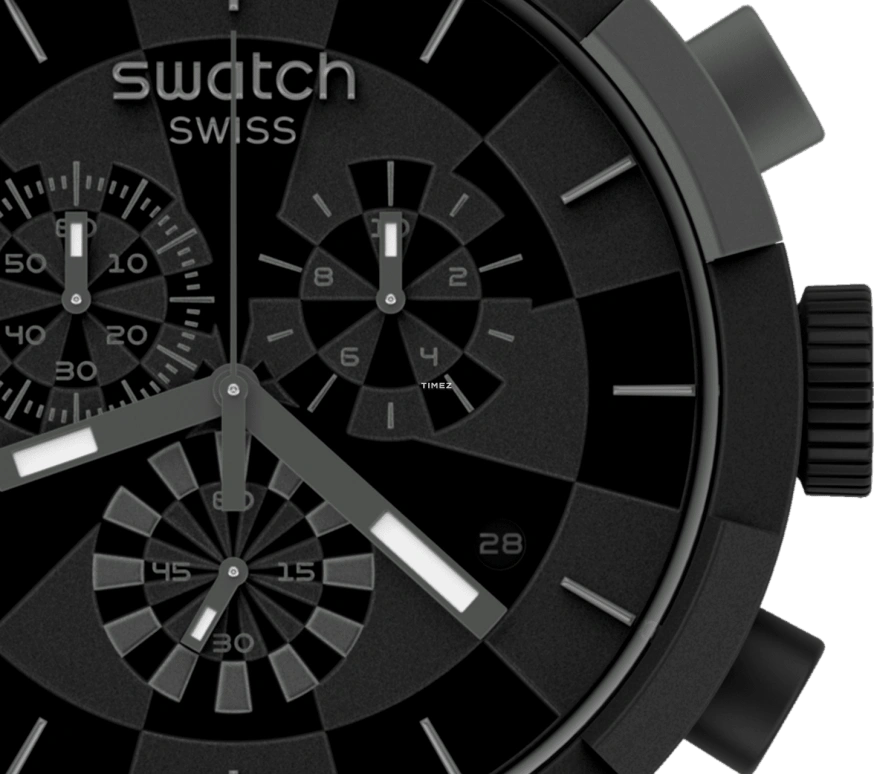 Swatch,THE BOLD 47mm,47mm,Plastic,Black,Quartz,Chronograph,Day,SB02B400