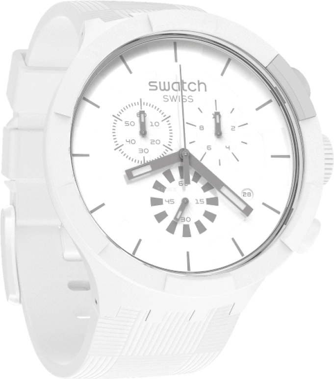 Swatch,THE BOLD 47mm,47mm,Plastic,White,Sapphire,Crystal Glass,SB02W400