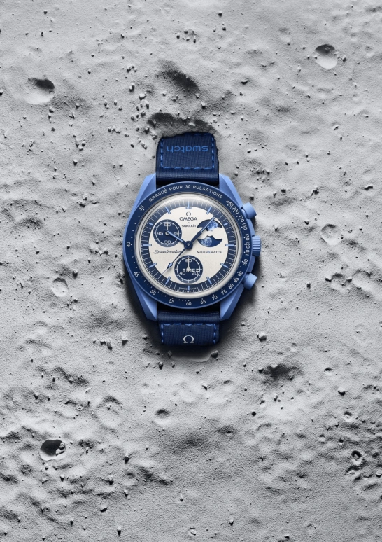 Swatch,BIOCERAMIC 42mm,42mm,Bioceramic,White,Blue,Quartz,Chronograph,Moonphase,SO33N700