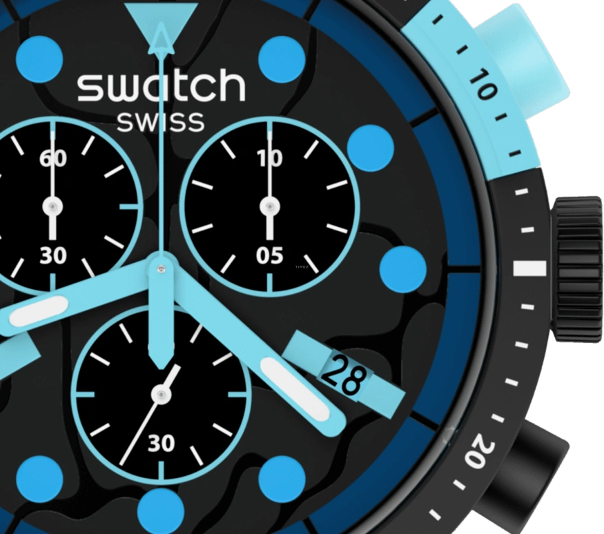 Swatch,THE BOLD 47mm,47mm,Plastic,Black,Sapphire,Crystal Glass,Closed,SB02B408