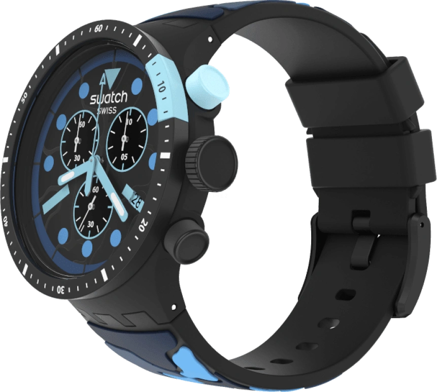 Swatch,THE BOLD 47mm,47mm,Plastic,Black,Sapphire,Crystal Glass,Closed,SB02B408