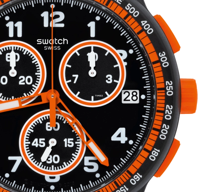 Swatch,Originals 42mm,42mm,Plastic,Black,Quartz,Chronograph,Day,SUSB408