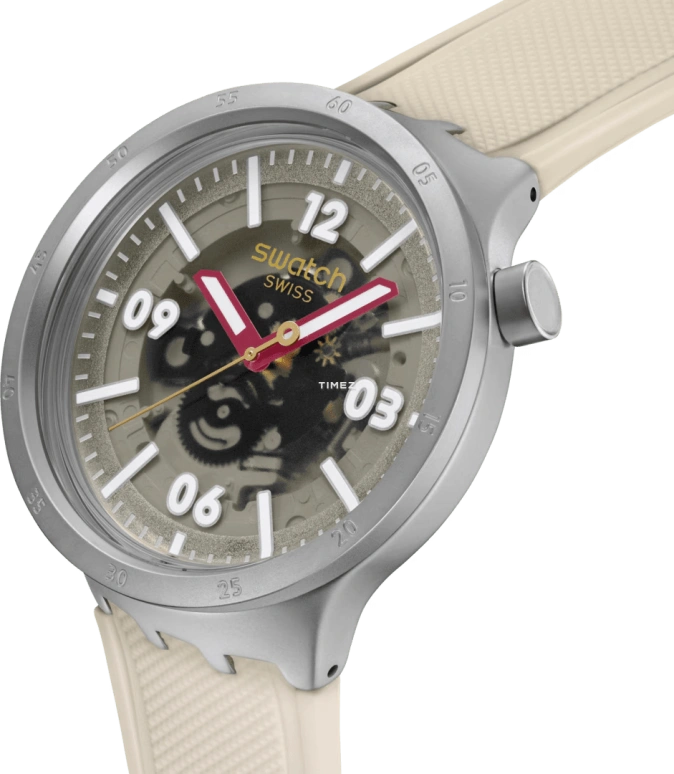 Swatch,THE BOLD 47mm,47mm,Stainless Steel,Cream,Quartz,Round,Gray,SB07S125