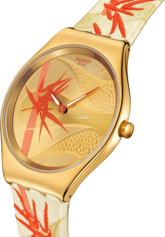 Swatch,SKIN 38mm,38mm,Stainless Steel,Champagne,Red,Quartz,Glass,Tonneau,SYXZ105