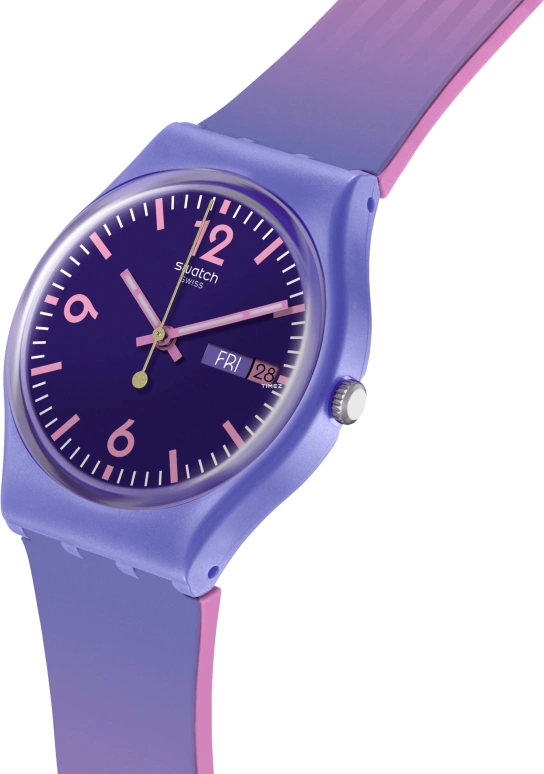 Swatch,Originals 34mm,34mm,Bio-sourced,Purple,Quartz,Date,Day,SO28V700
