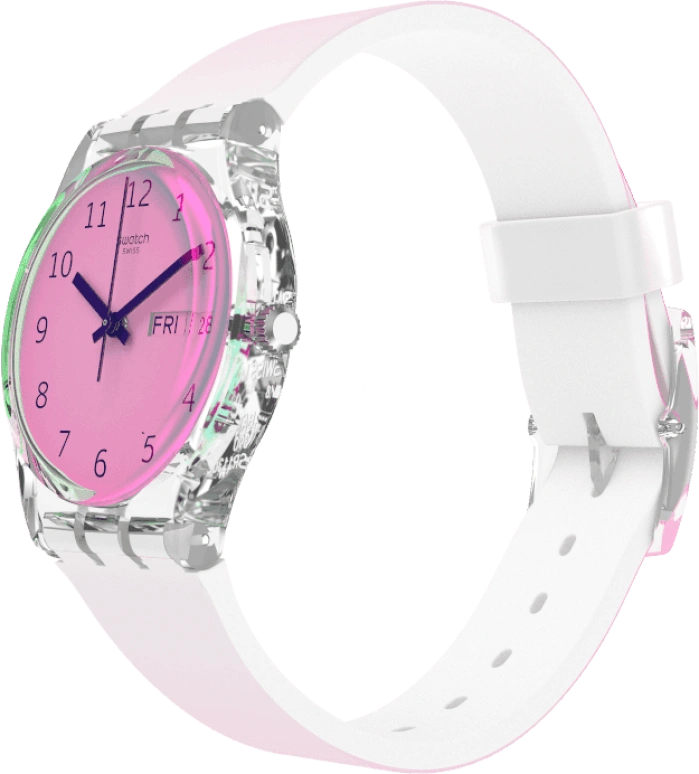 Swatch,Originals 34mm,34mm,Plastic,Pink,Sapphire,Crystal Glass,GE719