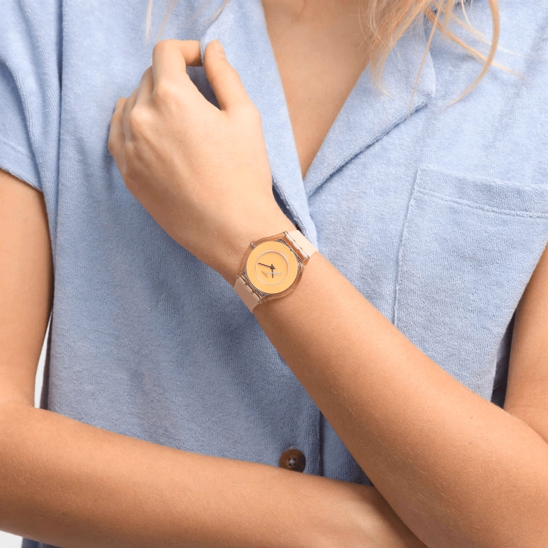 Swatch,Other 34mm,34mm,Bio-sourced,Orange,Quartz,Sapphire,Crystal Glass,Round,SS08P102