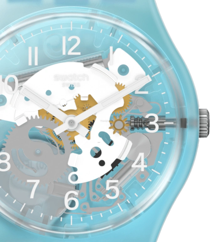Swatch,Originals 34mm,34mm,Plastic,Transparent,Quartz,Tonneau,Blue,GL125