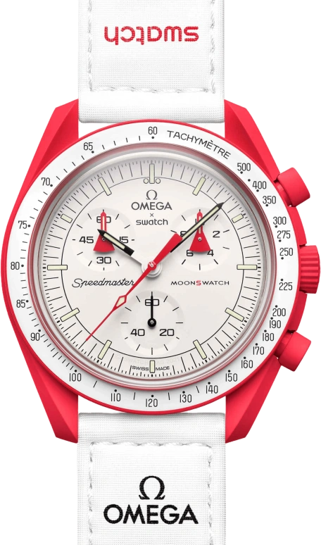Swatch,MoonSwatch 42mm,42mm,Bioceramic,White,Quartz,Chronograph,Rattrapante,SO33R100