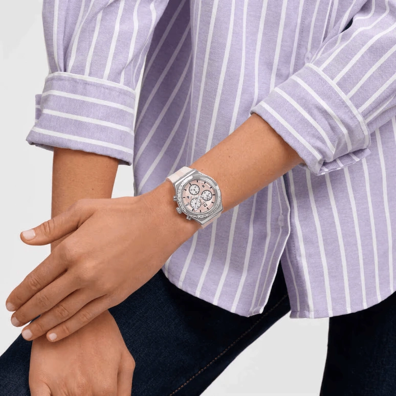 Swatch,IRONY 43mm,43mm,Stainless Steel,Pink,Quartz,Chronograph,Day,YVS532