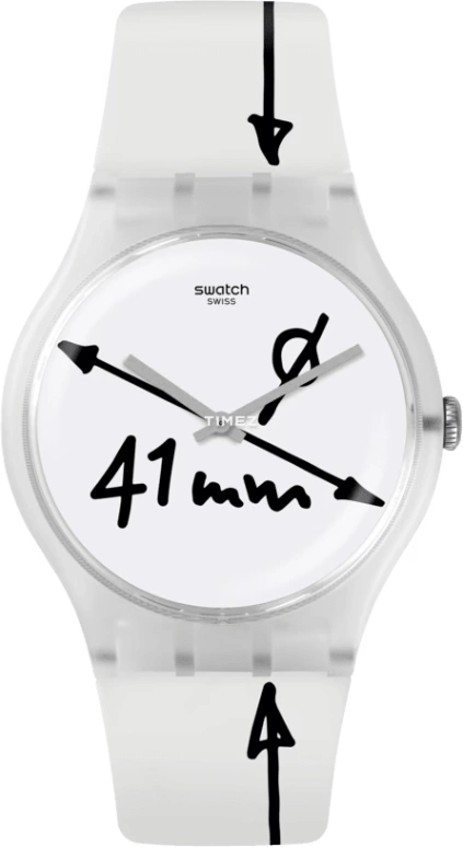 Swatch,Originals 41mm,41mm,Plastic,White,Quartz,Tonneau,Transparent,SUOW152