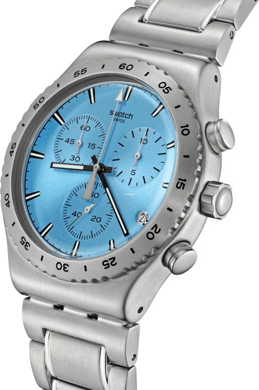 Swatch,Swatch Essentials 43mm,43mm,Stainless Steel,Blue,Quartz,Chronograph,Day,YVS528G