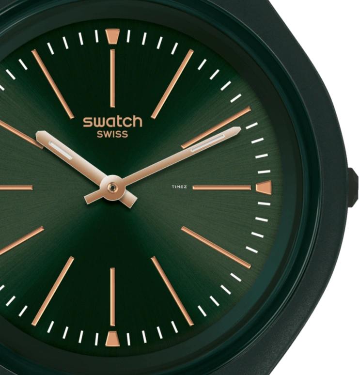 Swatch,SKIN 40mm,40mm,Plastic,Green,Quartz,Sapphire,Crystal Glass,Tonneau,SVUG100