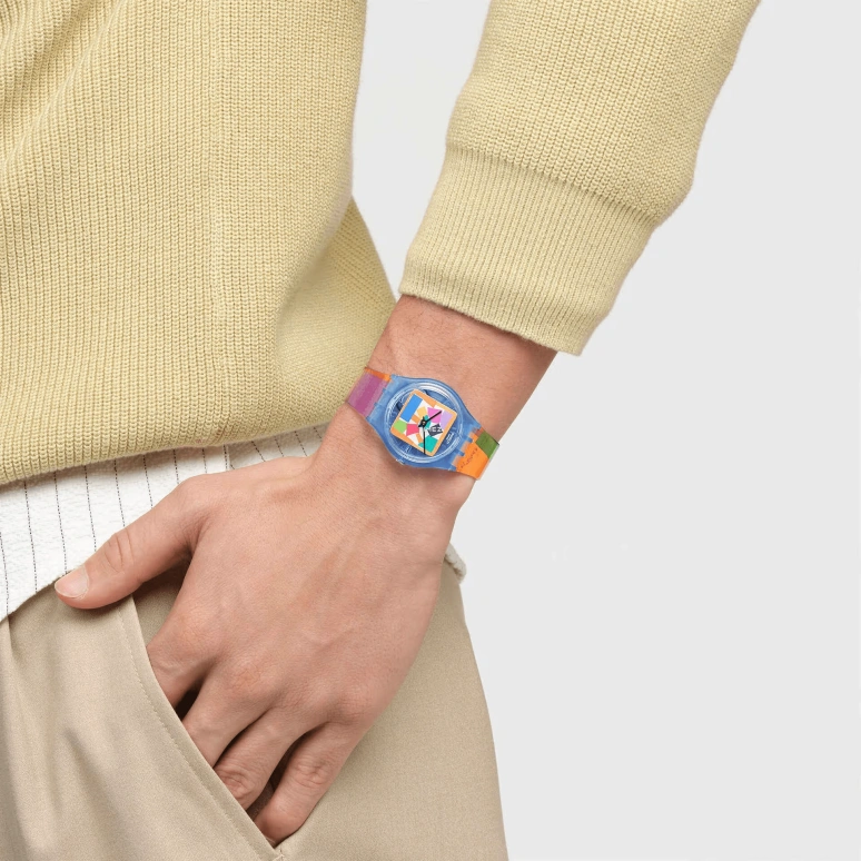 Swatch,Originals 34mm,34mm,Bio-sourced,Multi-Color,Quartz,Round,Blue,SO28Z127