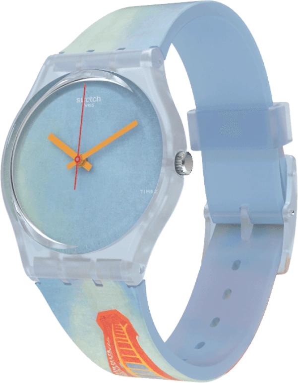 Swatch,Originals 34mm,34mm,Plastic,Blue,Quartz,Sapphire,Crystal Glass,Round,GZ357