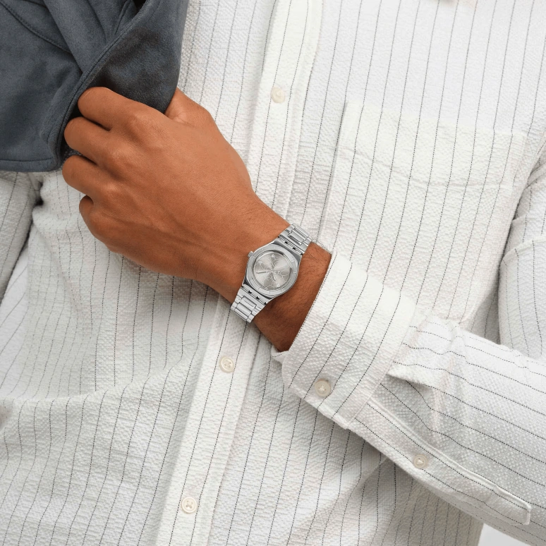 Swatch,IRONY 33mm,33mm,Stainless Steel,Grey,Quartz,Sapphire,Crystal Glass,Round,YLS237G