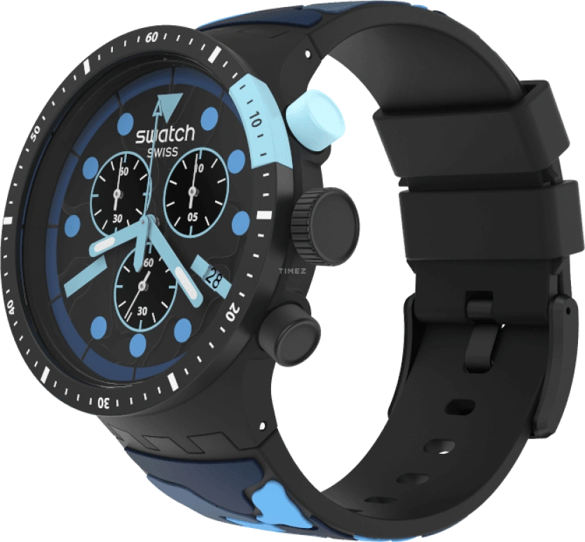 Swatch,THE BOLD 47mm,47mm,Plastic,Black,Sapphire,Crystal Glass,Closed,SB02B408