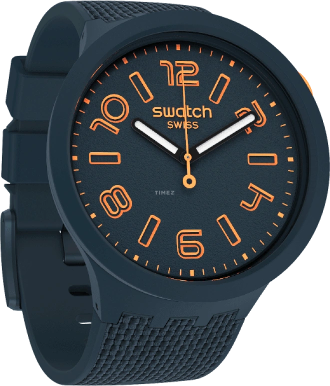 Swatch,THE BOLD 47mm,47mm,Plastic,Blue,Sapphire,Crystal Glass,Closed,SO27N107