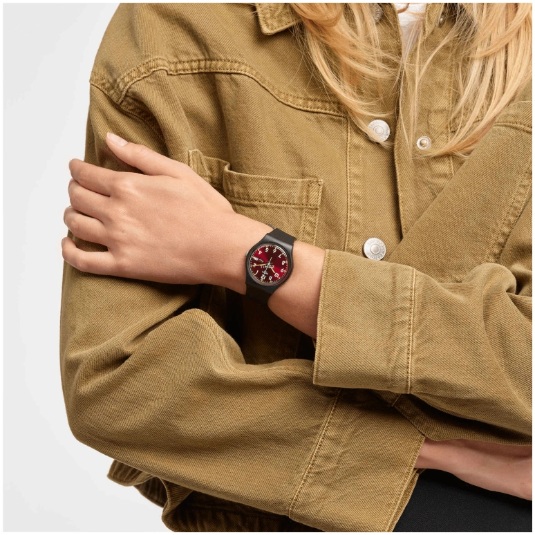 Swatch,Originals 34mm,34mm,Bio-sourced,Red,Black,Gradient,Quartz,Date,Day,SO28B704