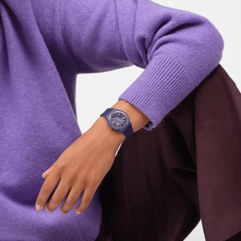 Swatch,Originals 34mm,34mm,Bio-sourced,Purple,Quartz,Sapphire,Crystal Glass,Round,SO28V102