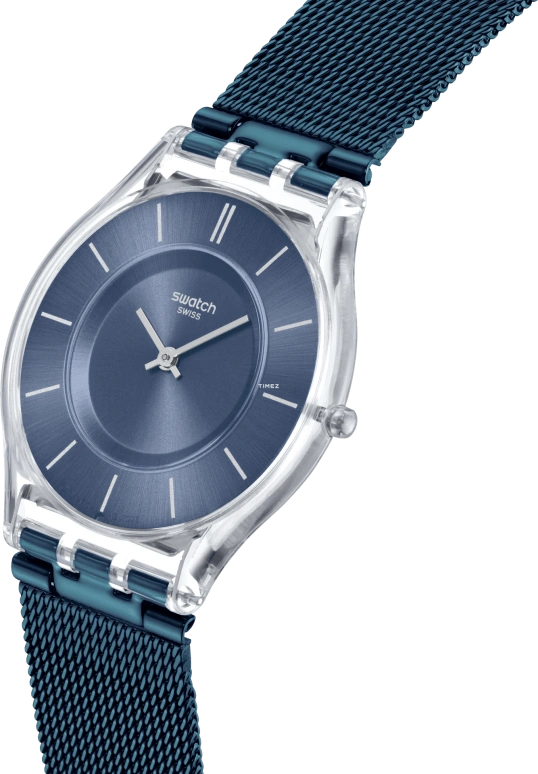 Swatch,SKIN 34mm,34mm,Bio-sourced,Blue,Quartz,Sapphire,Crystal Glass,Round,SS08K120M